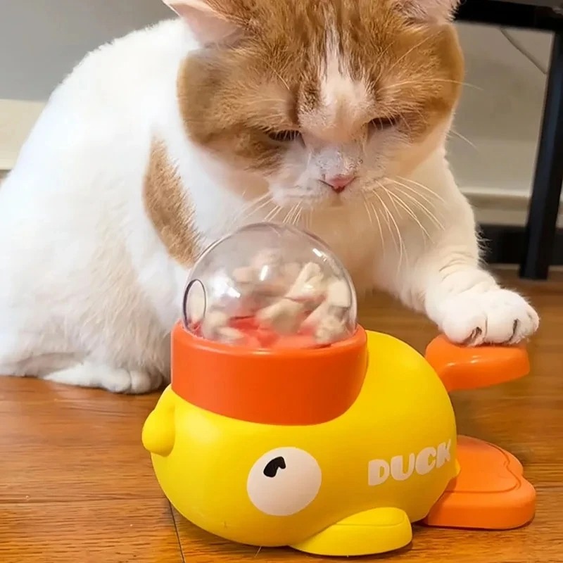 Dog Puzzle Feeder Toy - Gele eendvormige interactieve katten traktatie dispenser