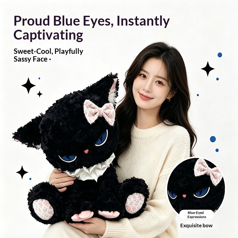 Cat Toys - Zwarte kattenknuffel met blauwe ogen, zacht